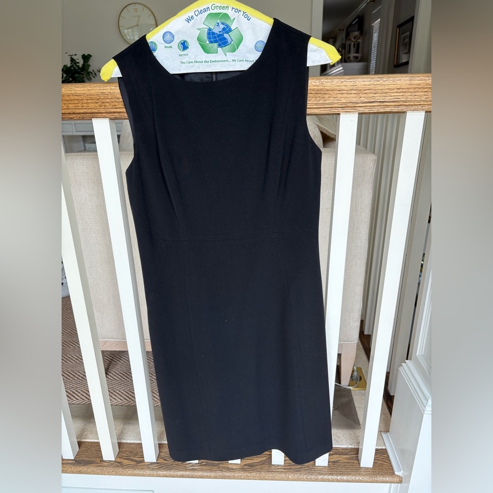 Tahari Black Sheath Midi Dress Scoop Neck Sleeveless